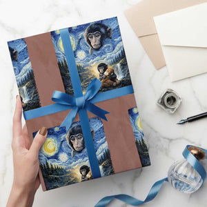 Punch Mokey Wrapping Paper Roll Viral Baby Monkey Starry Night Van Gogh TS14 Mocha Print Your Wear