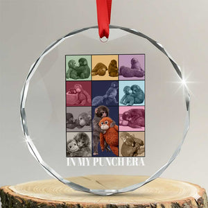 Punch The Monkey Crystal Glass Ornament In My Punch Era Baby Monkey Hugging Plush TS11 Transparent Glass 3'' Circle Print Your Wear