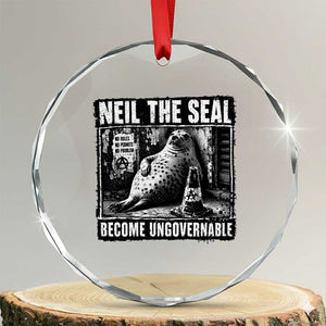 Punk Rock Neil the Seal Become Ungovernable Poster Style Crystal Glass Ornament Funny Viral Chaotic Elephant Seal Traffic Cone Meme TS02 Transparent Glass 3'' Circle Print Your Wear
