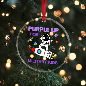 Purple Up For Military Kids Crystal Glass Ornament Military Child Month Astronaut Outer Space TS02 Print Your Wear