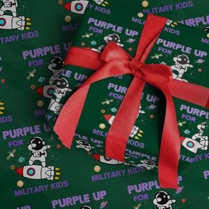 Purple Up For Military Kids Wrapping Paper Roll Military Child Month Astronaut Outer Space TS02 Green Print Your Wear