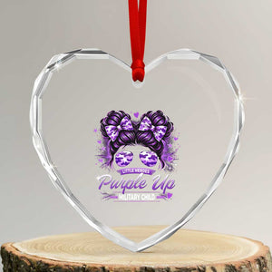 Purple Up Military Child Heart Crystal Glass Ornament Camo Messy Bun Military Kid Month TS10 Transparent Glass 3'' Heart Print Your Wear