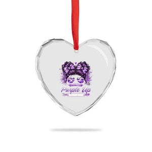 Purple Up Military Child Heart Crystal Glass Ornament Camo Messy Bun Military Kid Month TS10 Print Your Wear