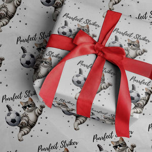 Purrfect Striker Wrapping Paper Roll Funny Cat Soccer Player Gift TS12 White Print Your Wear