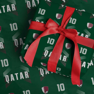 Qatar Soccer Sports Graphic Number 10 Jersey Style Wrapping Paper Roll Proud Qatari Football Fans Game Day Pride TS02 Green Print Your Wear