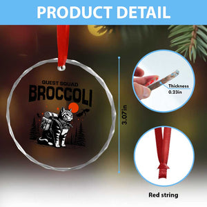 Quest Squad Broccoli Cat Crystal Glass Ornament Funny Hiking Adventure Cute Camping Feline TS02 Print Your Wear