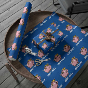 Quiet Piggy Funny Blonde Pig Wrapping Paper Roll Political Satire Humor Free Speech Cute Cartoon TS02 Blue Print Your Wear