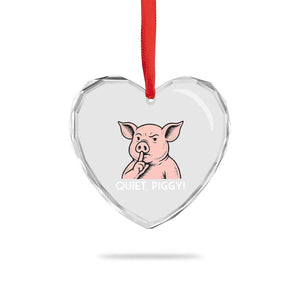Quiet Piggy Funny Shushing Pig Heart Crystal Glass Ornament Funny Political Satire Cute Cartoon Animal Humor TS02 Print Your Wear