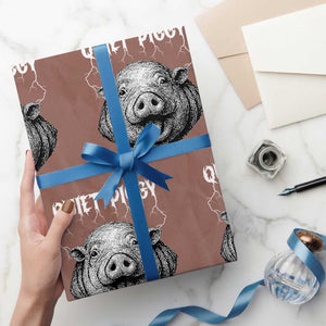 Quiet Piggy Metal Style Wrapping Paper Roll Dark Humor Pig Political Satire Humor Rock Aesthetic TS02 Mocha Print Your Wear