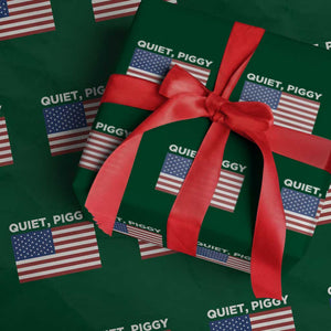 Quiet Piggy Patriotic Meme Wrapping Paper Roll Satirical USA Flag Free Speech TS02 Green Print Your Wear