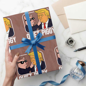 Quiet Piggy Shhh Trump Meme Wrapping Paper Roll Sassy Pig Parody Funny Political Satire TS02 Mocha Print Your Wear