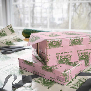 Raccoon 50th Birthday Wrapping Paper Roll Funny Feral And Fifty Vintage 1976 50 Year Old Gift