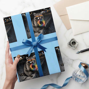 Raccoon Eating Baguette Graphic Wrapping Paper Roll Humorous Gay Pride Gift TS12 Light Blue Print Your Wear