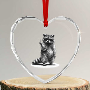 Raccoon Meme Heart Crystal Glass Ornament Middle Finger Trash Panda Sarcastic Humor TS10 Transparent Glass 3'' Heart Print Your Wear