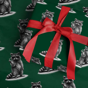 Raccoon Meme Wrapping Paper Roll Middle Finger Trash Panda Sarcastic Humor TS10 Green Print Your Wear