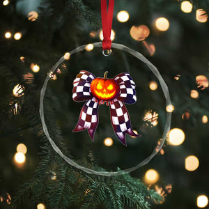 Race Car Halloween Crystal Glass Ornament Pumpkin Checkered Coquette Bow TS14 Print Your Wear
