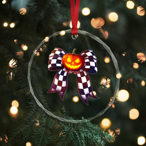 Race Car Halloween Crystal Glass Ornament Pumpkin Checkered Coquette Bow TS14 Print Your Wear
