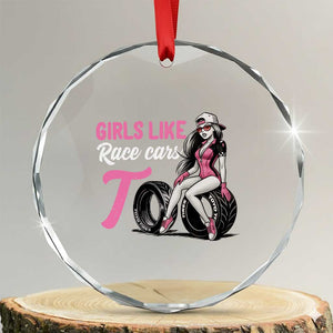 Racing Car Girl Crystal Glass Ornament Girls Like Race Cars Too TS14 Transparent Glass 3'' Circle Print Your Wear