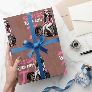 Racing Car Girl Wrapping Paper Roll Girls Like Race Cars Too TS14 Mocha Print Your Wear