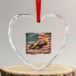 Racing Car Heart Crystal Glass Ornament Patriotic American Flag Race TS14 Transparent Glass 3'' Heart Print Your Wear