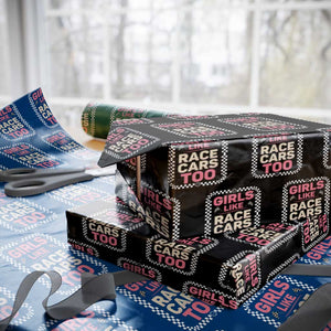 Racing Girl Wrapping Paper Roll Girls Like Race Cars Too TS14 Black Print Your Wear