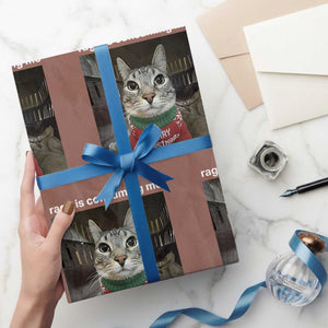 Rage Is Consuming Me Christmas Wrapping Paper Roll Funny Silly Staring Cat Meme Xmas Ugly Sweater TS11 Mocha Print Your Wear