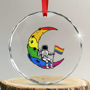 Rainbow Astronaut On The Moon LGBT Crystal Glass Ornament Spaceman Pride Month