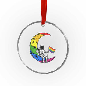 Rainbow Astronaut On The Moon LGBT Crystal Glass Ornament Spaceman Pride Month