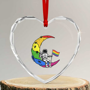 Rainbow Astronaut On The Moon LGBT Heart Crystal Glass Ornament Spaceman Pride Month TS12 Transparent Glass 3'' Heart Print Your Wear