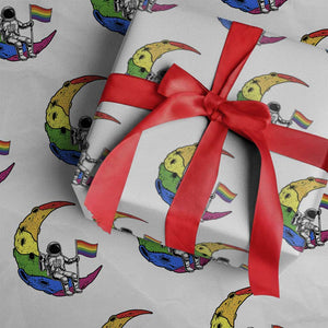 Rainbow Astronaut On The Moon LGBT Wrapping Paper Roll Spaceman Pride Month TS12 White Print Your Wear