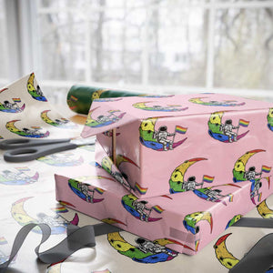 Rainbow Astronaut On The Moon LGBT Wrapping Paper Roll Spaceman Pride Month TS12 Light Pink Print Your Wear