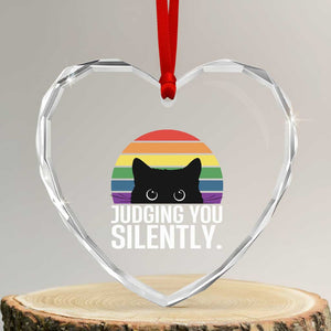 Rainbow Black Cat LGBT Pride Heart Crystal Glass Ornament Judging You Silently TS14 Transparent Glass 3'' Heart Print Your Wear