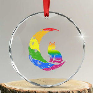 Rainbow Moon Cat Pride Crystal Glass Ornament LGBT Feline Graphic