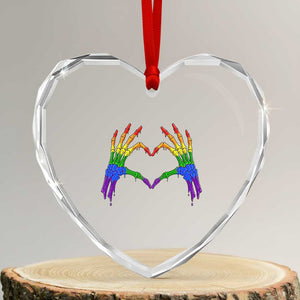 Rainbow Skeleton Heart Hands Heart Crystal Glass Ornament LGBTQ Pride Support Graphic TS12 Transparent Glass 3'' Heart Print Your Wear