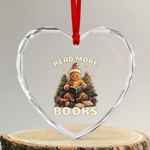 Reading Gingerbread Heart Crystal Glass Ornament Read More Books Funny Christmas Teacher Student Book Lovers TS02 Transparent Glass 3'' Heart Print Your Wear
