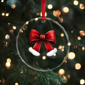 Red Coquette Bow Santa Retro Xmas Vibe Crystal Glass Ornament TS02 Print Your Wear