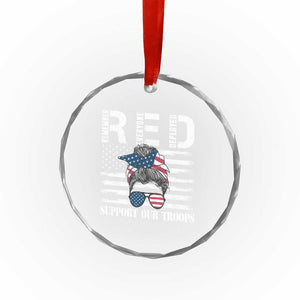 Red Friday Crystal Glass Ornament R.E.D Remember Everyone Deployed American Flag Messy Bun TS02 Print Your Wear