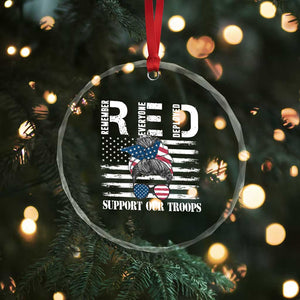Red Friday Crystal Glass Ornament R.E.D Remember Everyone Deployed American Flag Messy Bun TS02 Print Your Wear