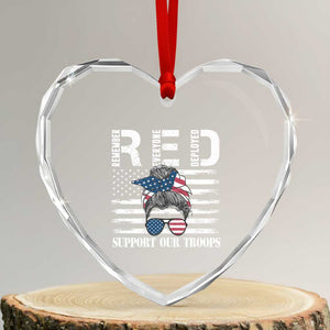 Red Friday Heart Crystal Glass Ornament R.E.D Remember Everyone Deployed American Flag Messy Bun TS02 Transparent Glass 3'' Heart Print Your Wear