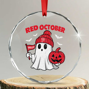Red October Halloween Ghost Crystal Glass Ornament Philadelphia Spooky Pumpkin Baseball Fan TS10 Transparent Glass 3'' Circle Print Your Wear