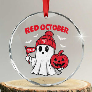 Red October Halloween Ghost Crystal Glass Ornament Philadelphia Spooky Pumpkin Baseball Fan TS10 Transparent Glass 3'' Circle Print Your Wear
