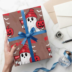 Red October Halloween Ghost Wrapping Paper Roll Philadelphia Spooky Pumpkin Baseball Fan TS10 Mocha Print Your Wear