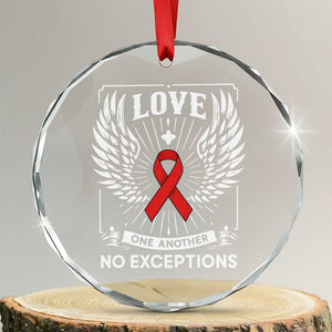 Red Ribbon Christian Crystal Glass Ornament Cross Minimal Faith HIV Awareness Religious TS14 Transparent Glass 3'' Circle Print Your Wear