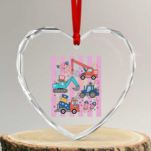 Red White And Blue Construction Crew Heart Crystal Glass Ornament Patriotic Kids 4th Of July