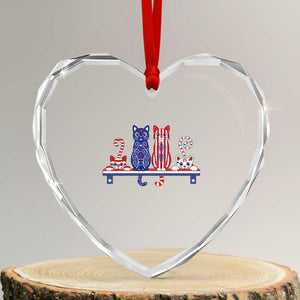 Red White And Blue Cute Cats Heart Crystal Glass Ornament Patriotic Pet Lover