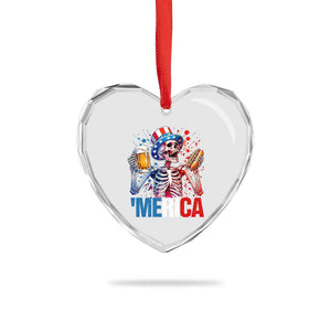Red White And Blue Skeleton Party Heart Crystal Glass Ornament American Freedom Vibes