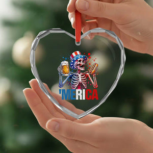 Red White And Blue Skeleton Party Heart Crystal Glass Ornament American Freedom Vibes