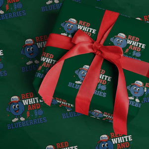 Red White and Blueberries Wrapping Paper Roll Patriotic Fruit Cartoon Graphic TS02 Green Print Your Wear