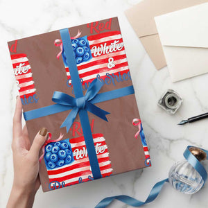 Red White and Blueberries Wrapping Paper Roll Patriotic Vintage American Flag Coquette Bow TS02 Mocha Print Your Wear