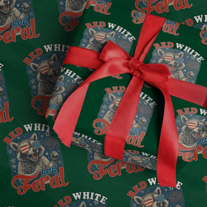 Red White and Feral Raccoon Wrapping Paper Roll Funny Patriotic Fireworks Wild 4th of July Vibes TS02 Green Print Your Wear